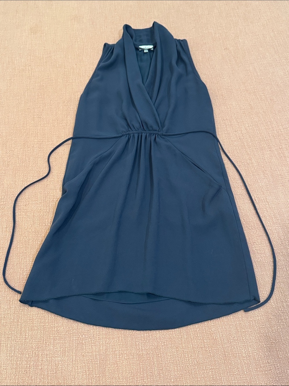 Wilfred for Aritzia Navy Sleeveless faux wrap Midi Dress with pockets